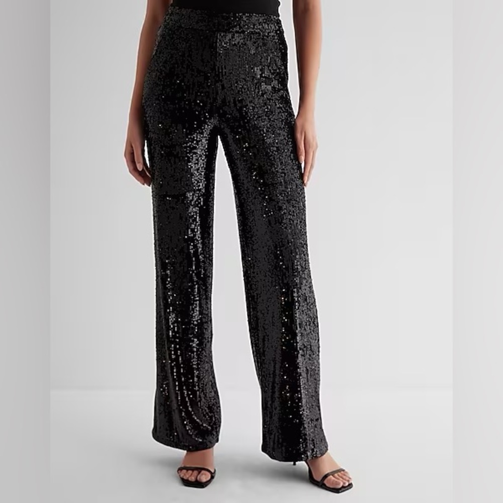 EXPRESS High Waisted Sequin Wide Leg Pant